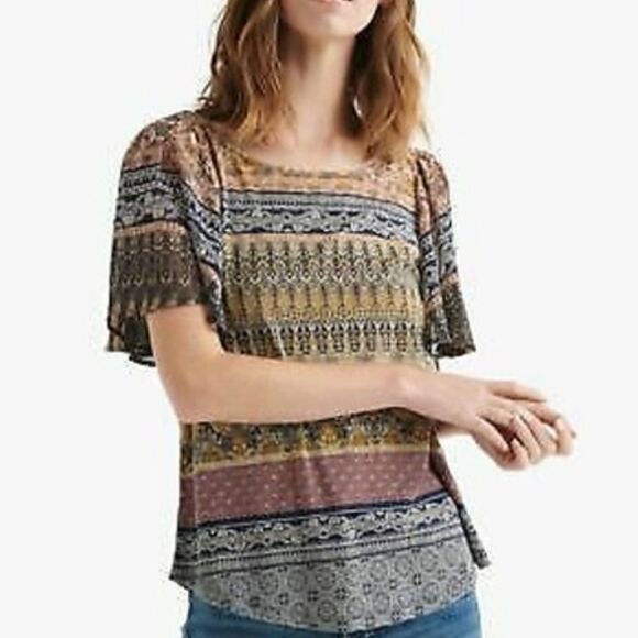 Lucky Brand Boho Flutter Sleeve Top Size Small - Picture 1 of 12